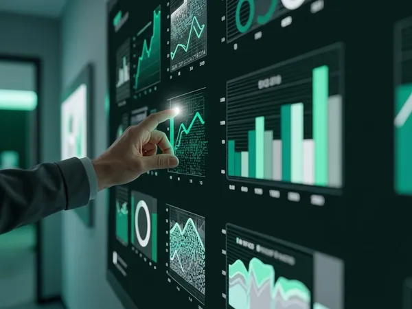 Profissional de business intelligence analisando dashboards e gráficos de dados em múltiplos monitores
