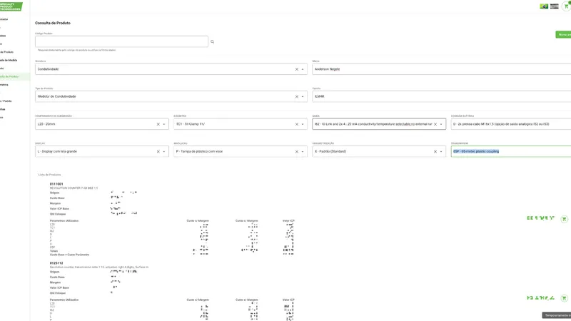 Tela do catálogo e configurador de produtos do Portal do Distribuidor